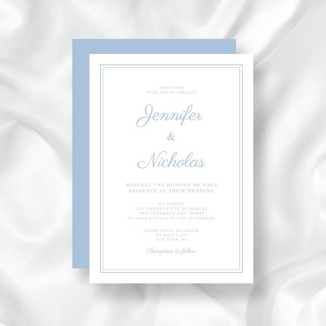 Elegante moderne Powder Blue Script Hochzeit Einladung (Elegant Modern Powder Blue Script Wedding Invitation)