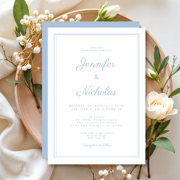 Elegante moderne pulverblaue Schrift Hochzeit Einladung