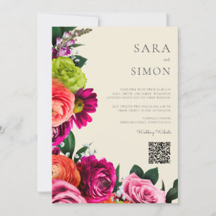 elegante, moderne QR-Code Blumenhochzeit Einladung