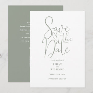 Elegante moderne QR-Code Sage Green Hochzeit Save The Date