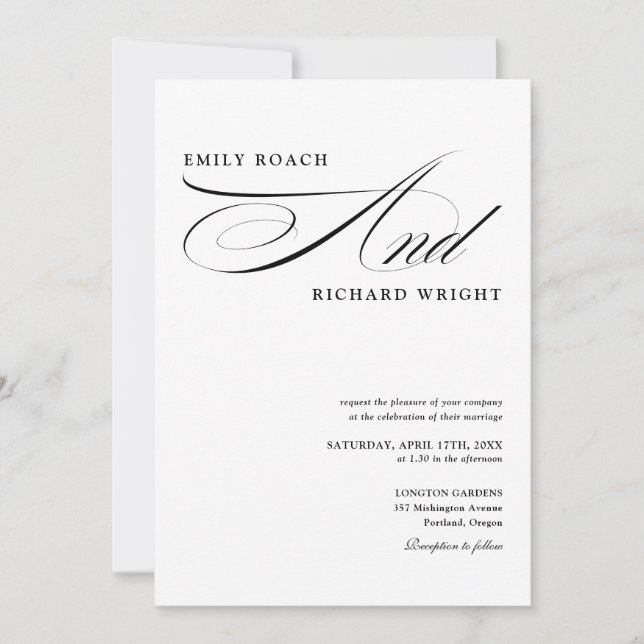 Elegante moderne QR-Code-Schwarz-Weiß-Hochzeit Einladung (Vorderseite)
