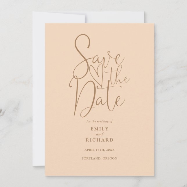 Elegante moderne QR Code Soft Peach Hochzeit Save The Date (Vorderseite)