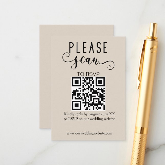Elegante moderne QR Code UAWG Wedding Begleitkarte (Vorderseite/Rückseite Beispiel)