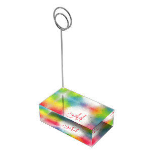 Elegante moderne Regenbogen-farbige Monogramm-Vorl Platzkartenhalter