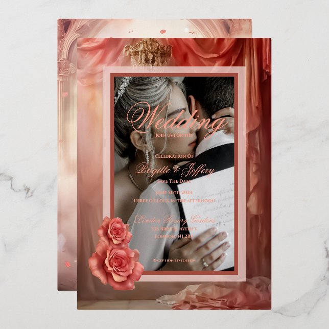 Elegante moderne romantische Goldfolie der Rose Folieneinladung (Vorderseite/Rückseite)