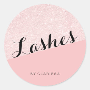 Elegante moderne rosa Gold Glitter Wimpern Runder Aufkleber