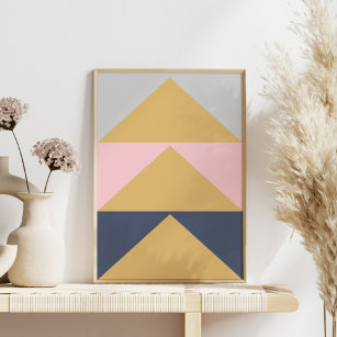 Elegante moderne rosa Navy Blue Gold Formen Kunst, Poster