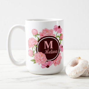 Elegante moderne rosa Pfingstrose Wasserfarbe Flor Kaffeetasse