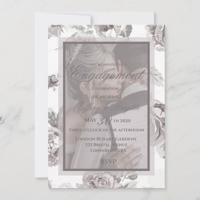 Elegante moderne, rosafarbene Rosenblüte Verlobung Ankündigung (Vorderseite)