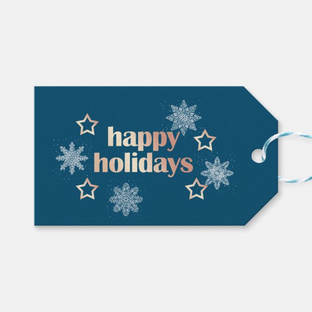 Elegante moderne Rose aus Kupfer Gold Happy Holida Geschenkanhänger (Vorderseite (Horizontal))