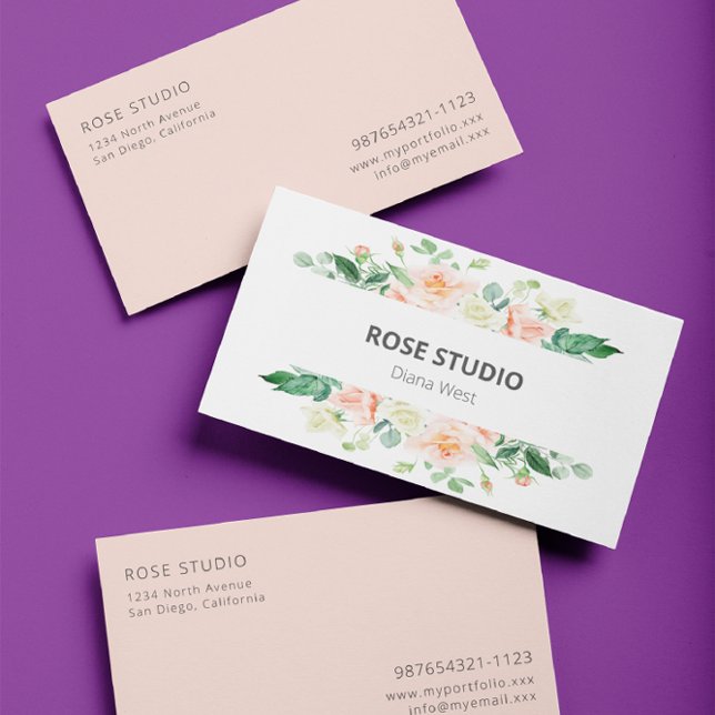 Elegante, moderne Rose Floral Business Card Visitenkarte (Von Creator hochgeladen)
