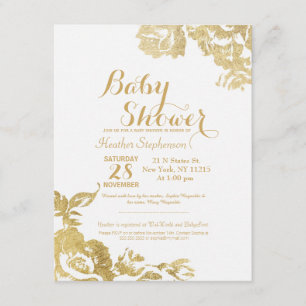 Elegante, moderne Rose Floral Gold Baby Dusche Einladung