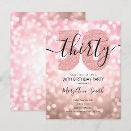 Elegante Moderne Rose Gold 30. Geburtstag Party Einladungspostkarte