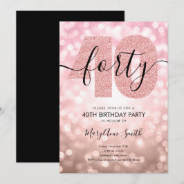 Elegante Moderne Rose Gold 40. Geburtstag Party Einladung
