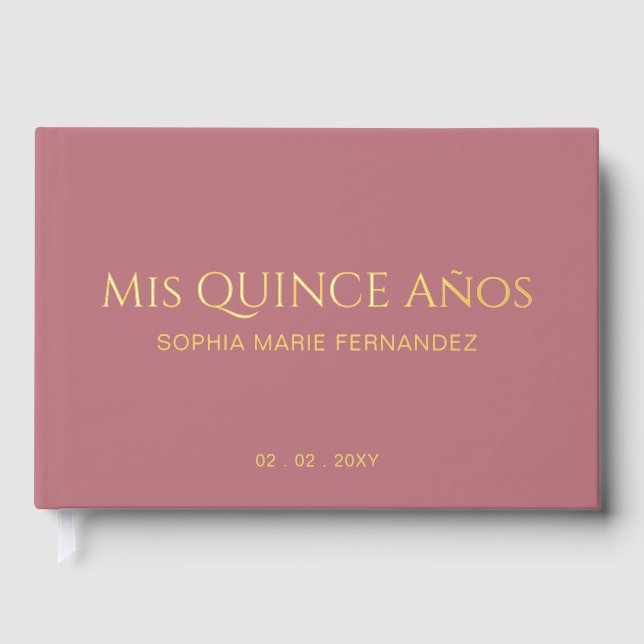 Elegante Moderne Rose Gold Foto Quinceañera Gästebuch (Vorderseite)