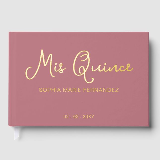 Elegante Moderne Rose Gold Foto Quinceañera Gästebuch (Vorderseite)