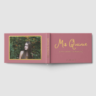 Elegante Moderne Rose Gold Foto Quinceañera Gästebuch