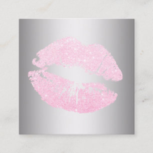Elegante moderne Rose Gold Glitzer Lippen Silber Quadratische Visitenkarte