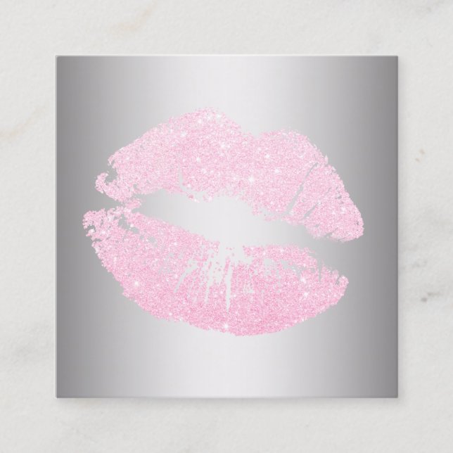 Elegante moderne Rose Gold Glitzer Lippen Silber Quadratische Visitenkarte (Vorderseite)