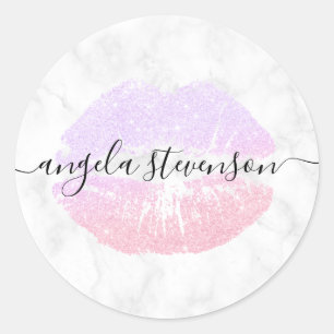 Elegante moderne Rose Gold Glitzer Lippen weißer  Runder Aufkleber