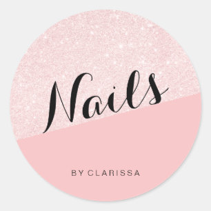 Elegante moderne Rose Gold Glitzer rosa Nägel Runder Aufkleber