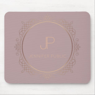 Elegante, moderne Rose Gold Monogram Vorlage Mousepad