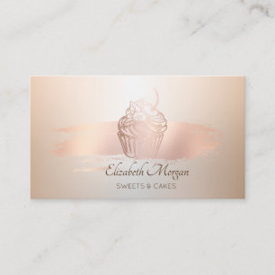 Elegante Moderne, Rose Gold Pinselstrich Cupcake Visitenkarte