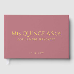 Elegante Moderne Rose Gold Quinceñera Gästebuch