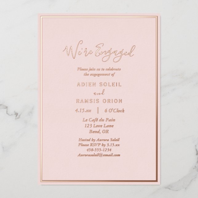 Elegante Moderne Rose Gold Wir sind Verlobt Folieneinladung (Vorderseite)