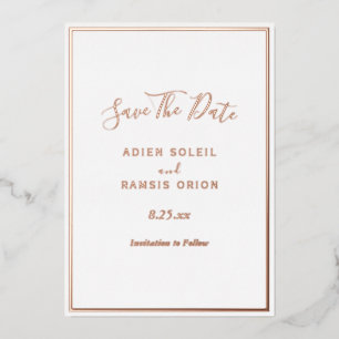 Elegante moderne Rosen-Goldfolie-Save-the-Date-Kar Folieneinladung