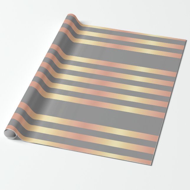Elegante moderne Rosen-Goldsteigung Stripes Grau Geschenkpapier (Ungerollt)