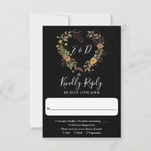 Elegante moderne rustikale florale Herz-Hochzeit RSVP Karte