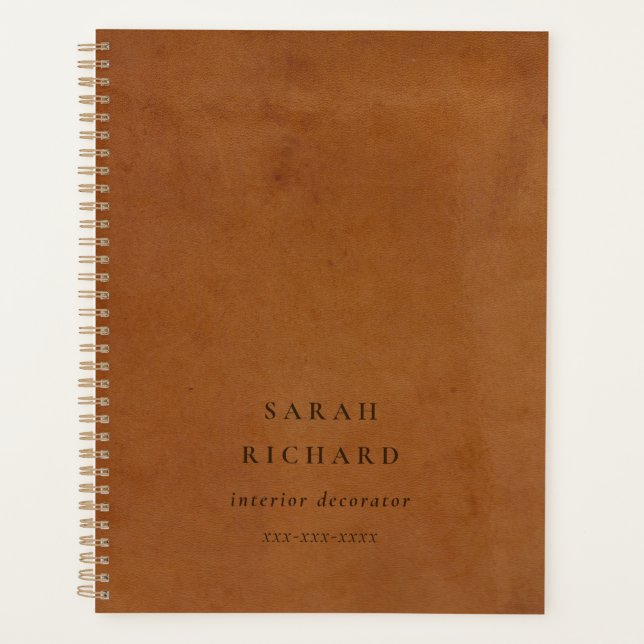 Elegante moderne rustikale Tan Leder Textur Custom Planer (Vorderseite)