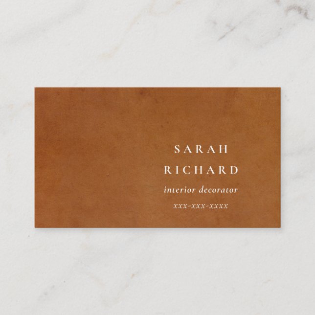 Elegante moderne rustikale Tan Leder Textur Custom Visitenkarte (Vorderseite)