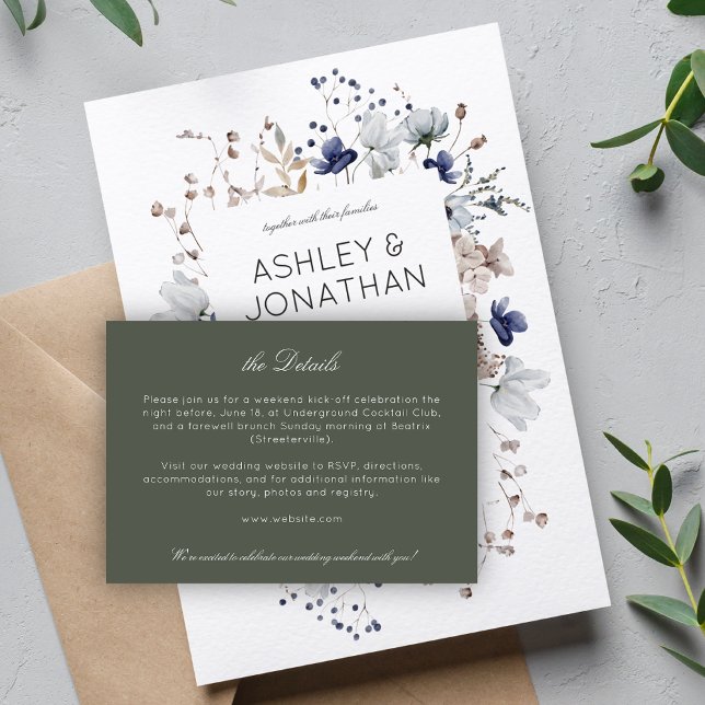 Elegante Moderne rustikale Wildblume Hochzeitsdeta Begleitkarte (Von Creator hochgeladen)