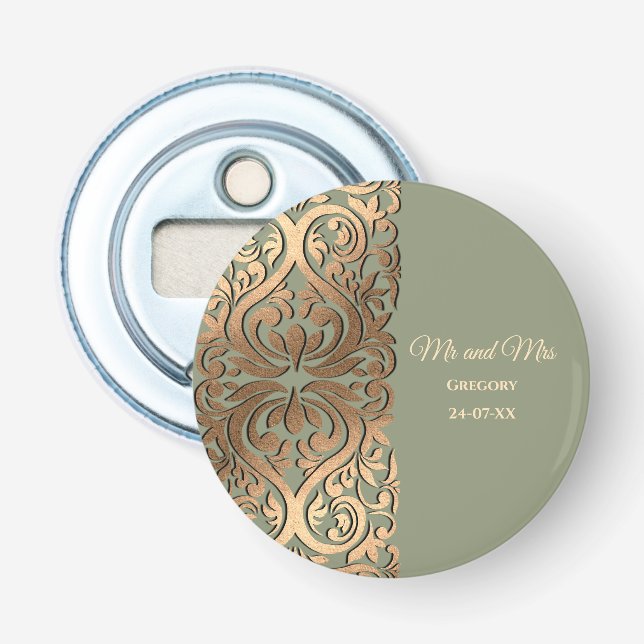 Elegante Moderne Sage green & gold Imitats Gold Lu Flaschenöffner (Vorderseite)