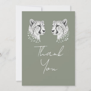 Elegante moderne Sage-Weiß Gepard-Kunst Hochzeit Dankeskarte