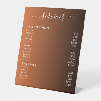 Elegante moderne Salon-Spa-Service-Preisliste Sockelschild