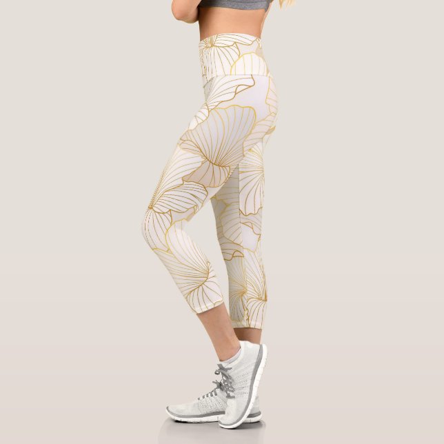 Elegante, moderne Sammlung von weißer Blumen Capri Leggings (Links)