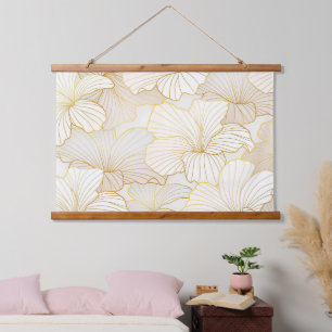 Elegante, moderne Sammlung von weißer Blumen Wandteppich Mit Holzrahmen