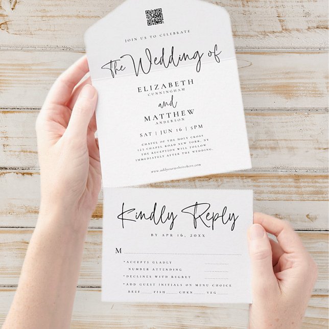 Elegante moderne schicke einfache QR-Mahlzeit-Opti All In One Einladung (Von Creator hochgeladen)