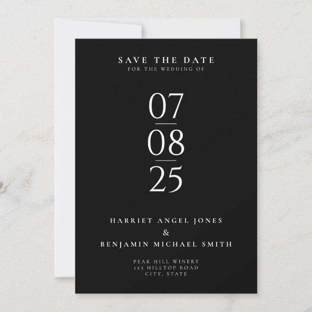 Elegante moderne schicke Hochzeit retten das Datum Save The Date (Vorderseite)