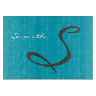 elegante, moderne schicke, trendige Monogramm aqua Schneidebrett