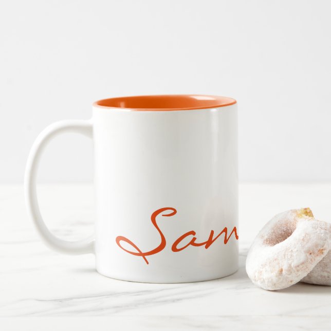 elegante, moderne schicke, trendige Monogramm-Oran Zweifarbige Tasse (Mit Donut)