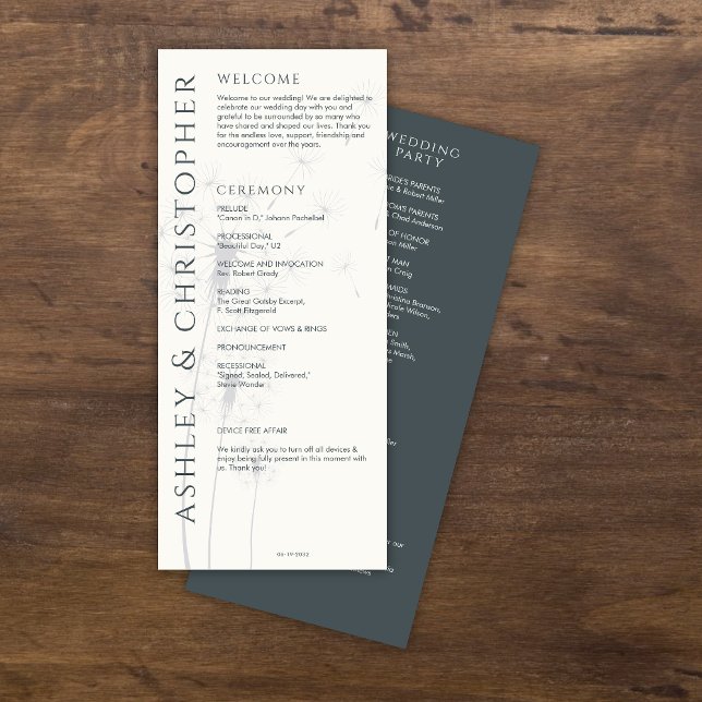 Elegante Moderne Schiefergraue Hochzeit Programm (Von Creator hochgeladen)