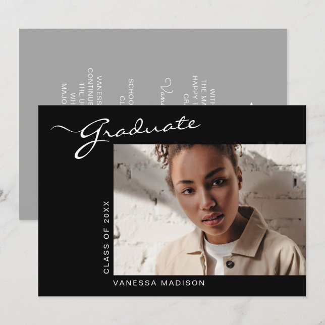 Elegante moderne Schrift | FOTO ABSCHLUSS Ankündigung (Vorne/Hinten)