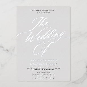 Elegante moderne Schrift Hochzeit Grau Silber Folieneinladung