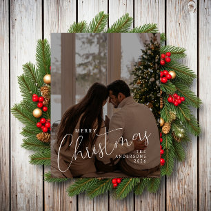 Elegante moderne Schrift Overlay Vollbild Weihnach Feiertagspostkarte