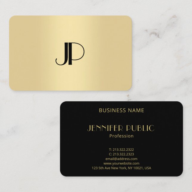 Elegante moderne Schwarz-Gold-Monogramm-Vorlage Visitenkarte (Vorne/Hinten)