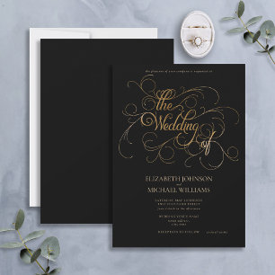 Elegante moderne Schwarz-Gold-Script-Hochzeit Einladung